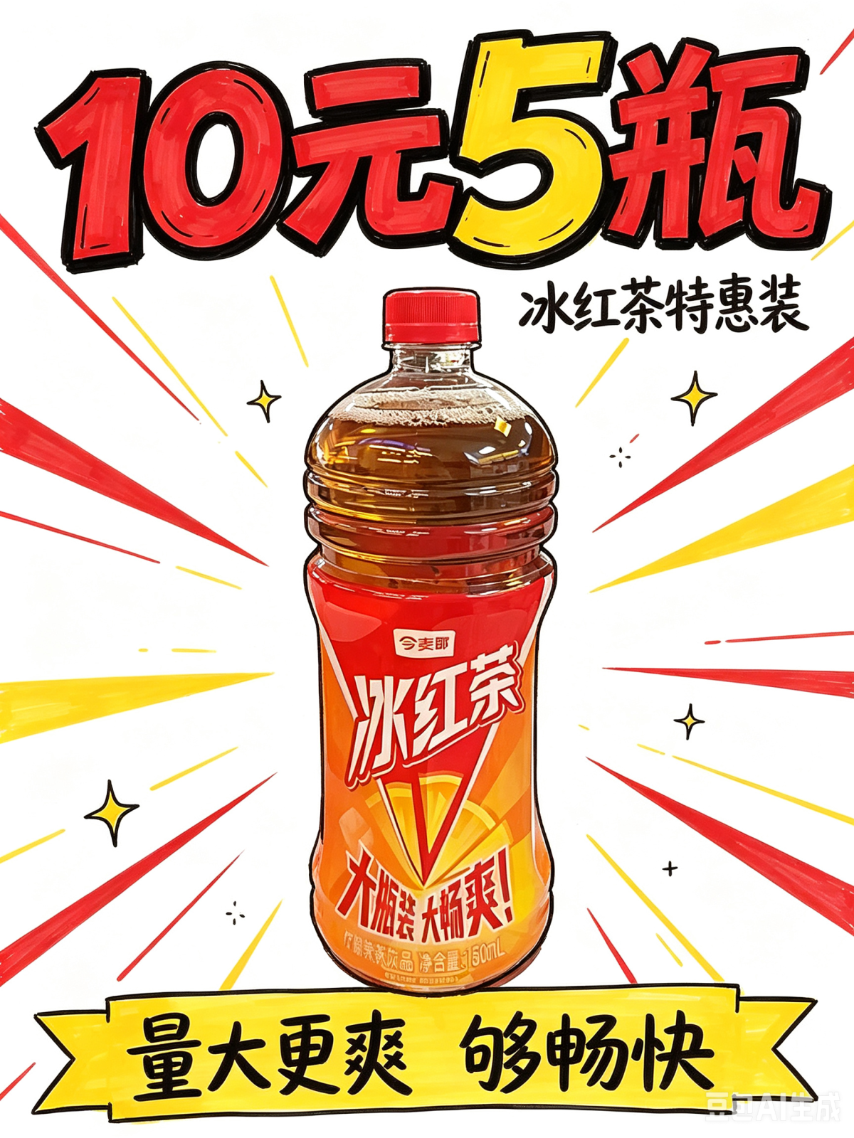 夏日消暑畅饮，冰红茶10元5瓶特惠